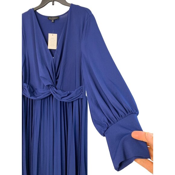 Eloquii Women's Blue Twist Front Long Sleeve Dress Size 16 NWT 7242 Midi Pleat - Picture 4 of 9